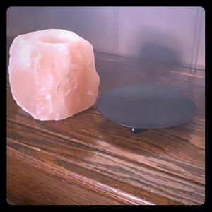 Small Himalayan salt rock &wrought iron holder